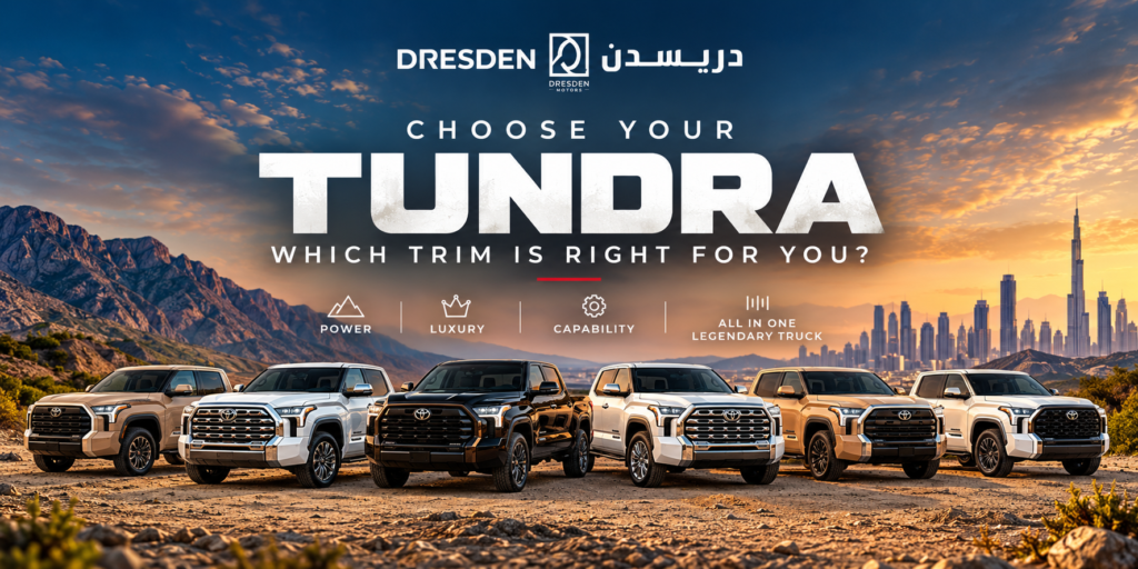 Six 2026 Toyota Tundra configurations featured by Dresden Motors.